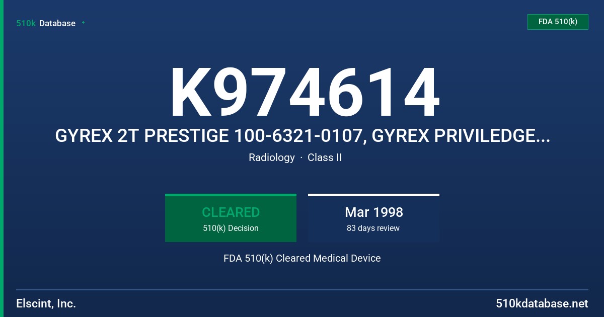 K974614 GYREX 2T PRESTIGE 100-6321-0107, GYREX PRIVILEDGE 100-6326-0102, GYREX PRIMA 1TG 100-6250-0102 FDA 510(k) Cleared Medical Device