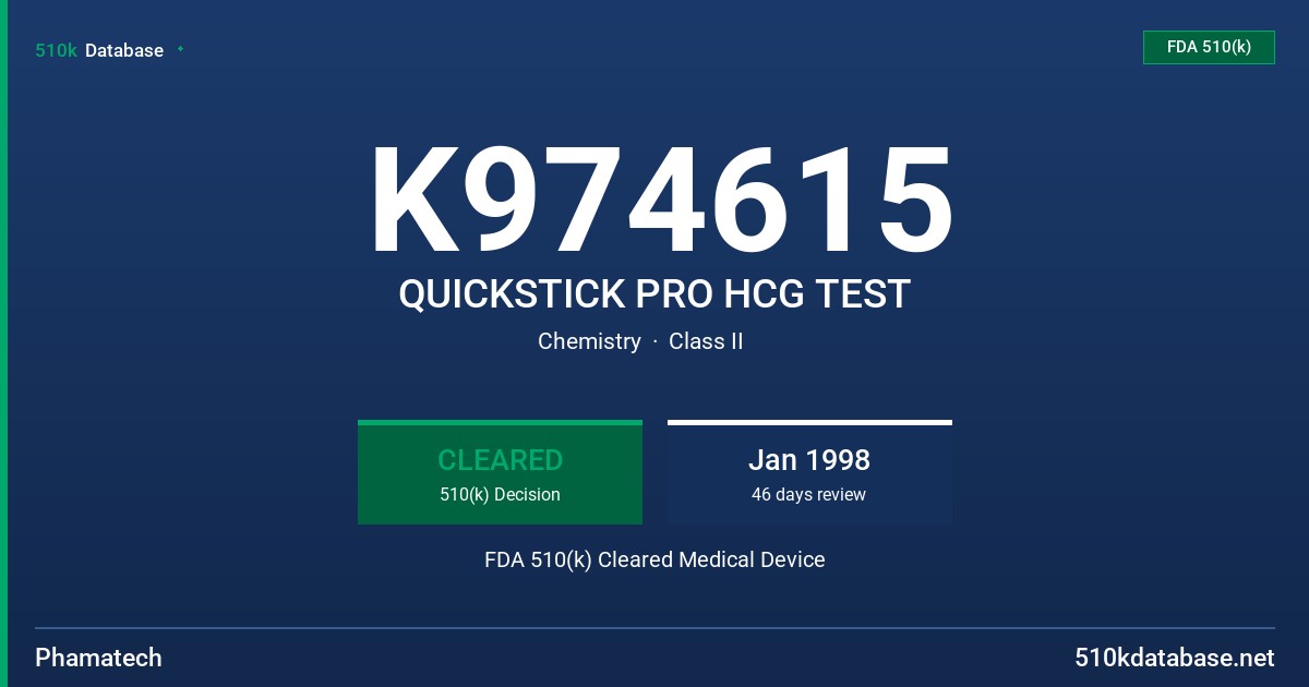 K974615 QUICKSTICK PRO HCG TEST FDA 510(k) Cleared Medical Device