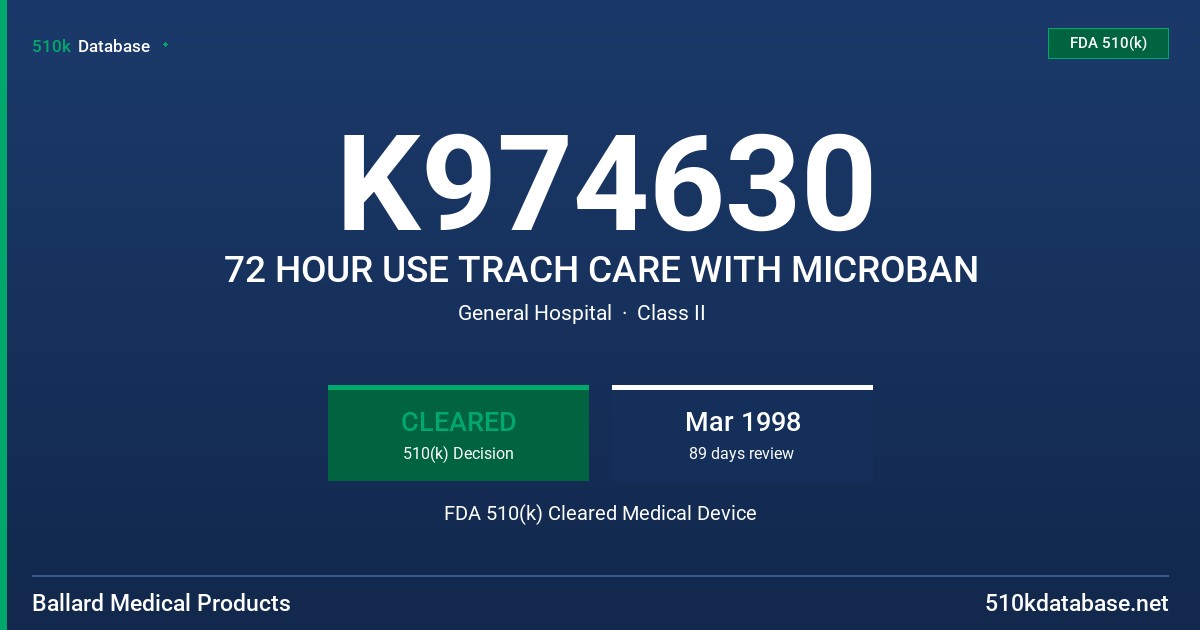 K974630 72 HOUR USE TRACH CARE WITH MICROBAN FDA 510(k) Cleared Medical Device