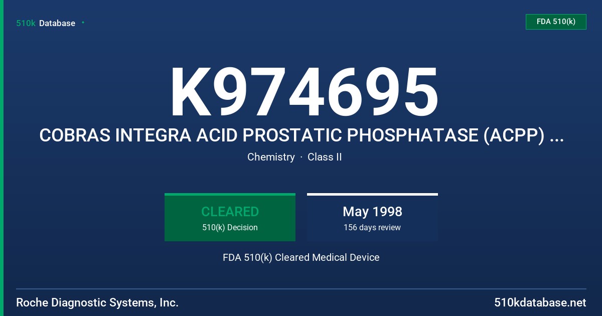 K974695 COBRAS INTEGRA ACID PROSTATIC PHOSPHATASE (ACPP) COBAD INTEGRA BENZODIAZEPINES WITH B-GLUCURONIDASE (BNZGL) FDA 510(k) Cleared Medical Device