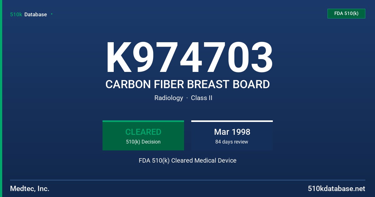K974703 CARBON FIBER BREAST BOARD FDA 510(k) Cleared Medical Device