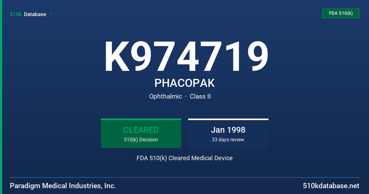 K974719 PHACOPAK FDA 510(k) Cleared Medical Device