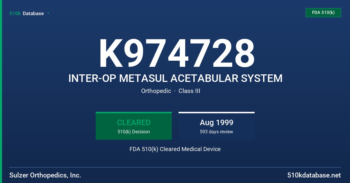 K974728 INTER-OP METASUL ACETABULAR SYSTEM FDA 510(k) Cleared Medical Device