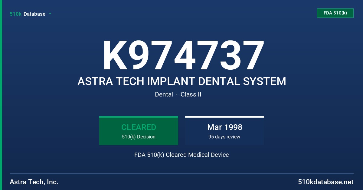 K974737 ASTRA TECH IMPLANT DENTAL SYSTEM FDA 510(k) Cleared Medical Device