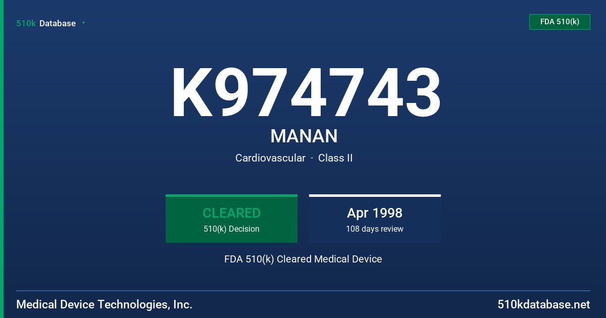 K974743 MANAN FDA 510(k) Cleared Medical Device