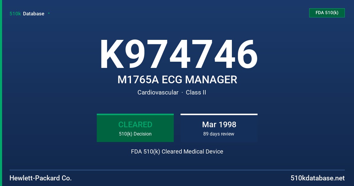 K974746 M1765A ECG MANAGER FDA 510(k) Cleared Medical Device