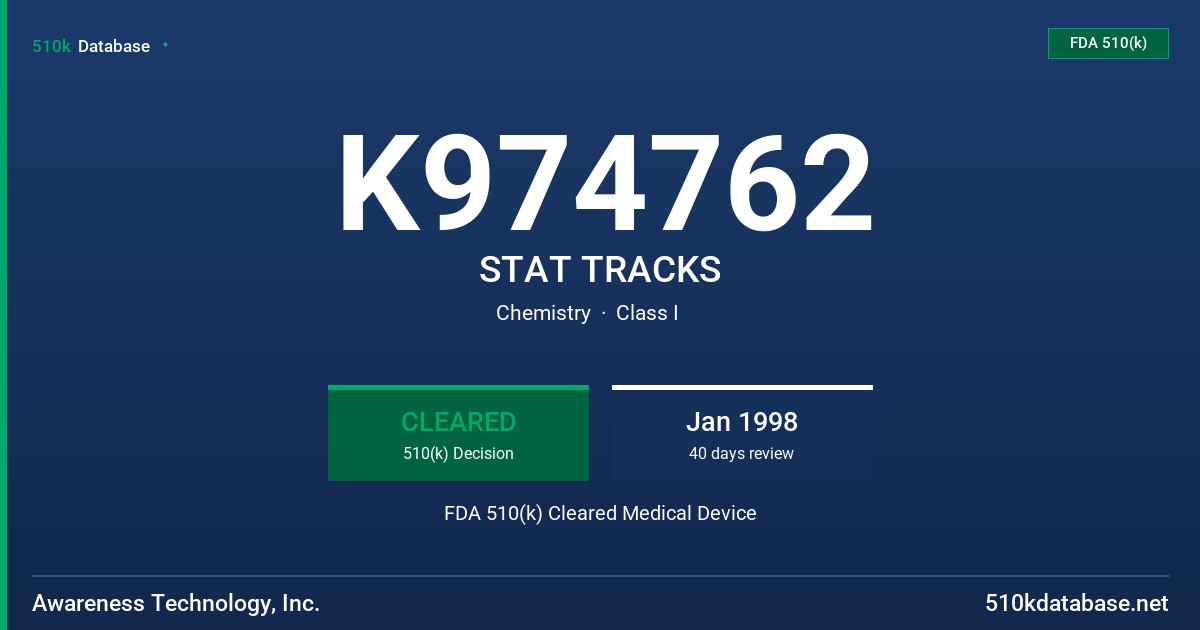 K974762 STAT TRACKS FDA 510(k) Cleared Medical Device