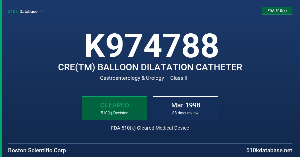 K974788 CRE(TM) BALLOON DILATATION CATHETER FDA 510(k) Cleared Medical Device