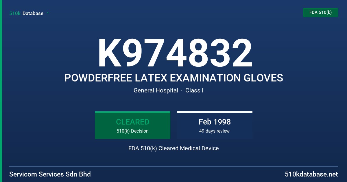 K974832 POWDERFREE LATEX EXAMINATION GLOVES FDA 510(k) Cleared Medical Device