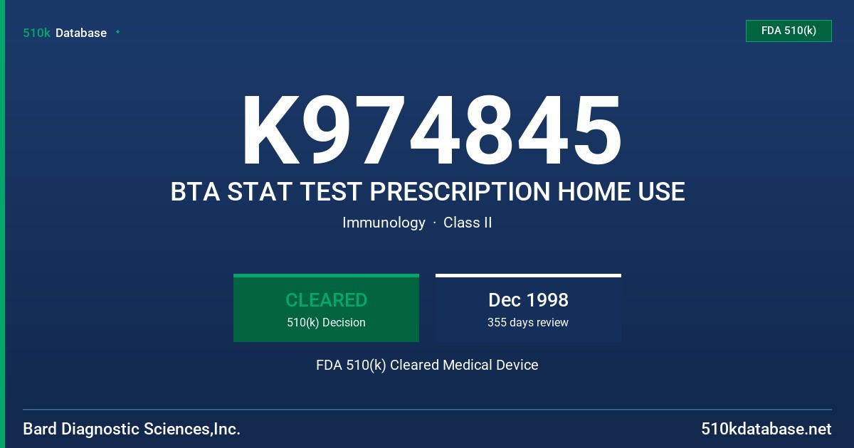 K974845 BTA STAT TEST PRESCRIPTION HOME USE FDA 510(k) Cleared Medical Device