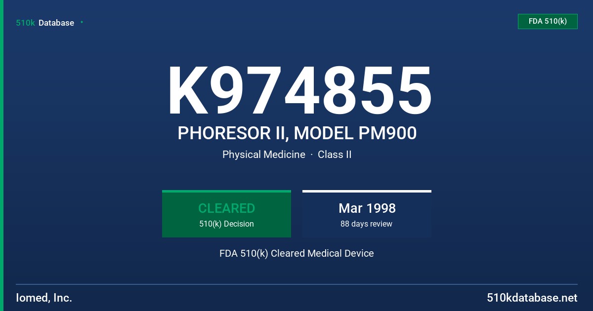 K974855 PHORESOR II, MODEL PM900 FDA 510(k) Cleared Medical Device