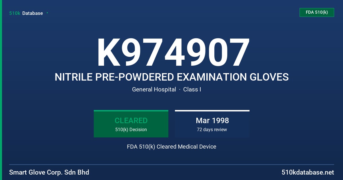 K974907 NITRILE PRE-POWDERED EXAMINATION GLOVES FDA 510(k) Cleared Medical Device