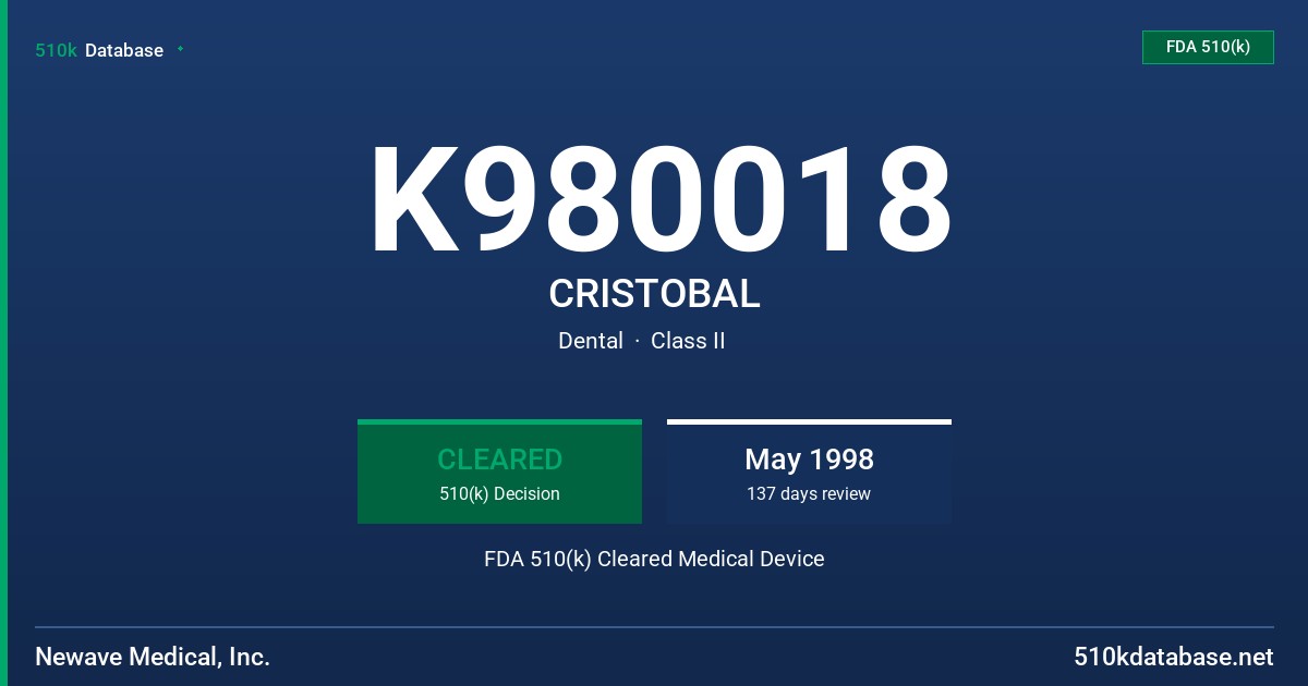 K980018 CRISTOBAL FDA 510(k) Cleared Medical Device