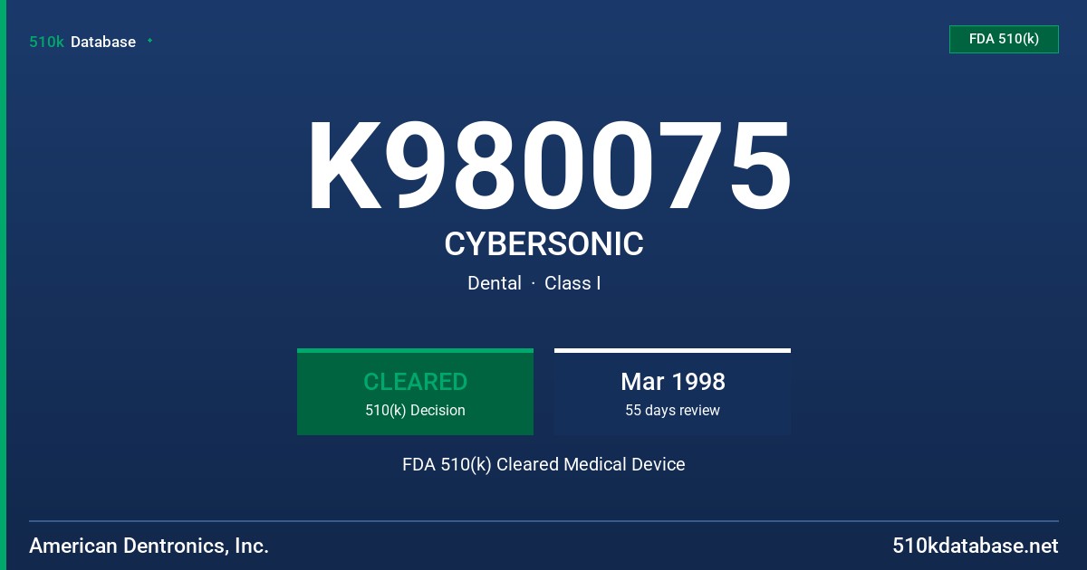 K980075 CYBERSONIC FDA 510(k) Cleared Medical Device