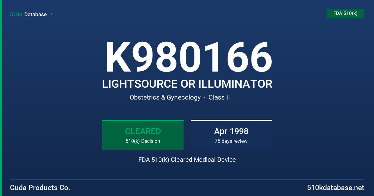 K980166 LIGHTSOURCE OR ILLUMINATOR FDA 510(k) Cleared Medical Device