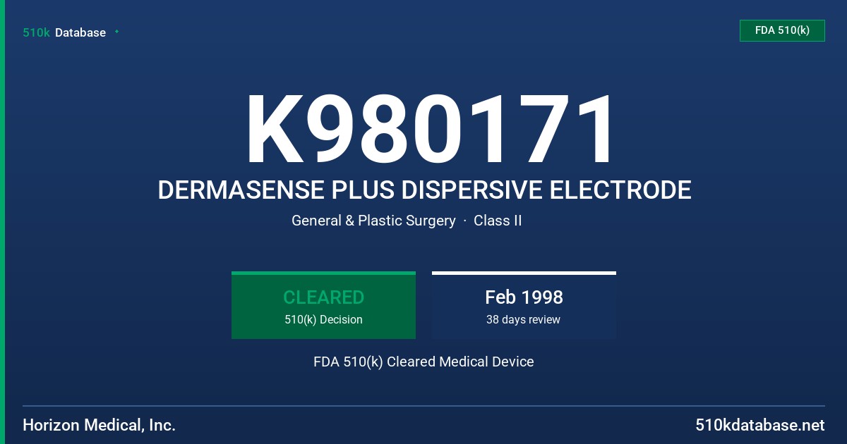 K980171 DERMASENSE PLUS DISPERSIVE ELECTRODE FDA 510(k) Cleared Medical Device
