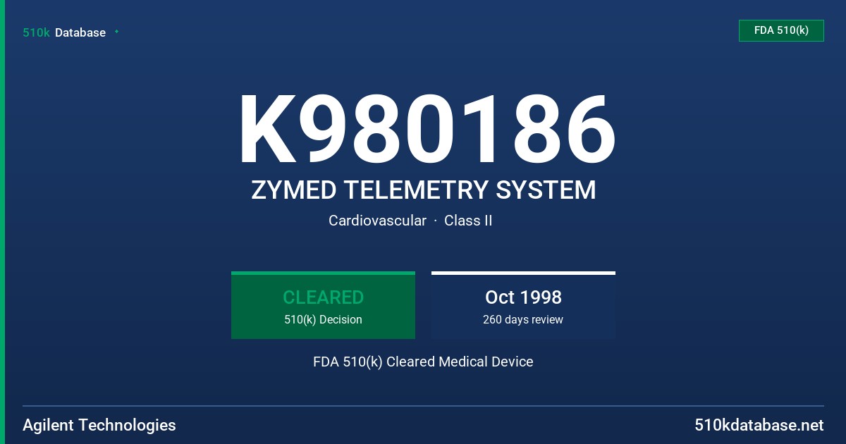 K980186 ZYMED TELEMETRY SYSTEM FDA 510(k) Cleared Medical Device