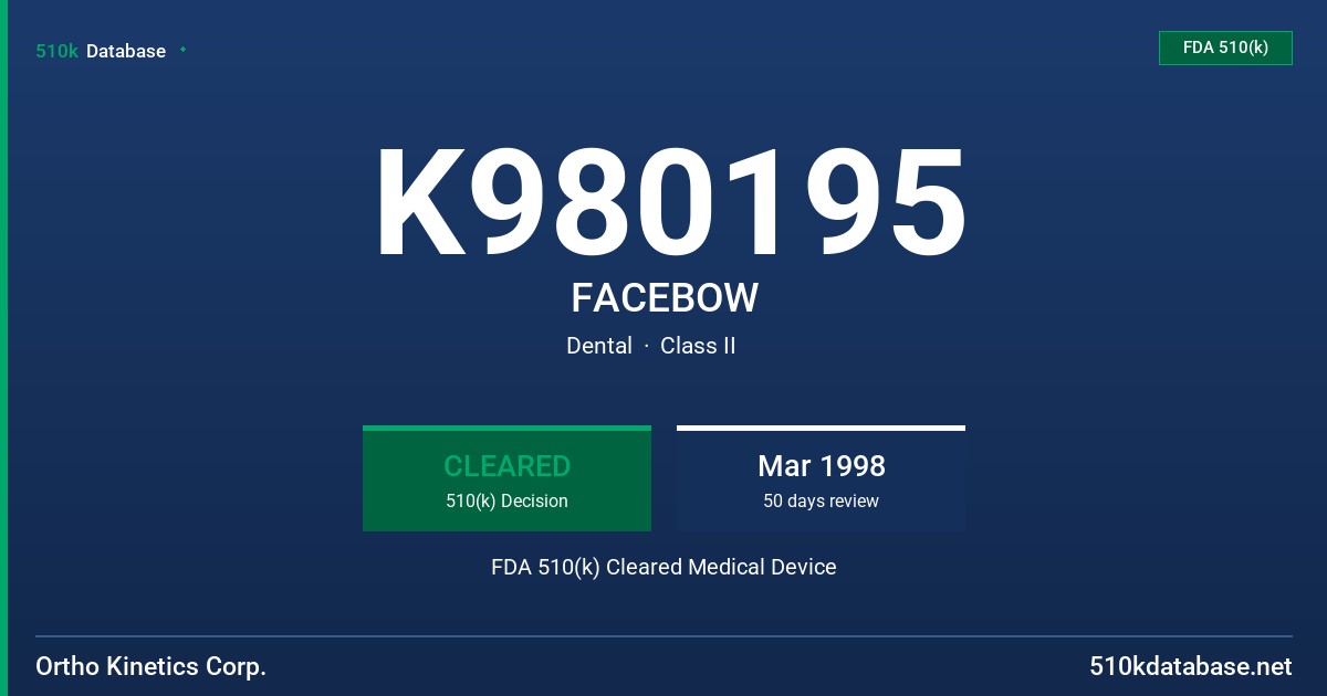 K980195 FACEBOW FDA 510(k) Cleared Medical Device