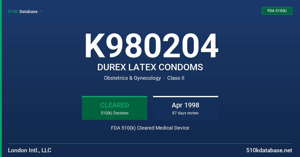 K980204 DUREX LATEX CONDOMS FDA 510(k) Cleared Medical Device