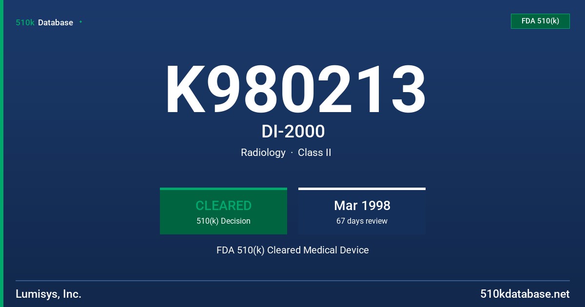 K980213 DI-2000 FDA 510(k) Cleared Medical Device