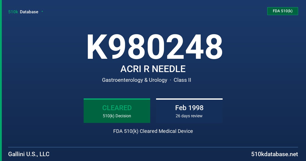 K980248 ACRI R NEEDLE FDA 510(k) Cleared Medical Device