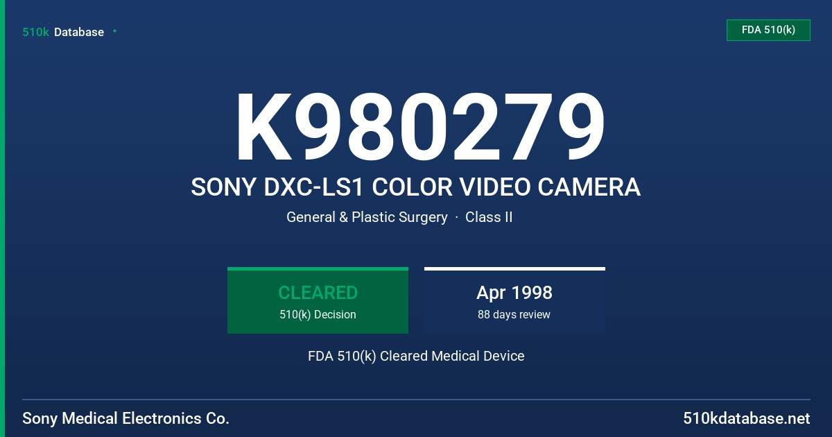 K980279 SONY DXC-LS1 COLOR VIDEO CAMERA FDA 510(k) Cleared Medical Device