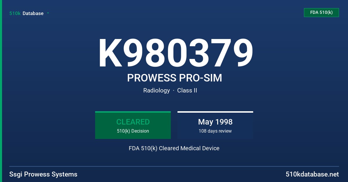 K980379 PROWESS PRO-SIM FDA 510(k) Cleared Medical Device