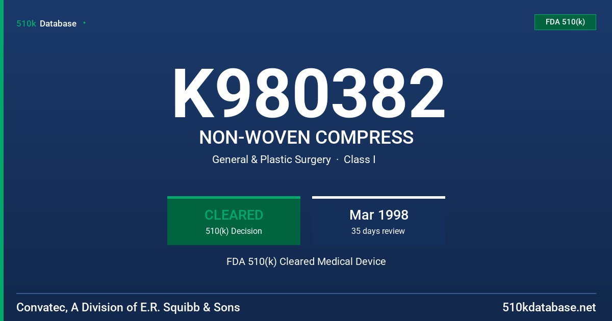K980382 NON-WOVEN COMPRESS FDA 510(k) Cleared Medical Device
