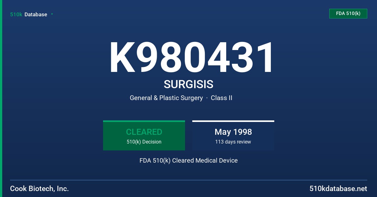 K980431 SURGISIS FDA 510(k) Cleared Medical Device