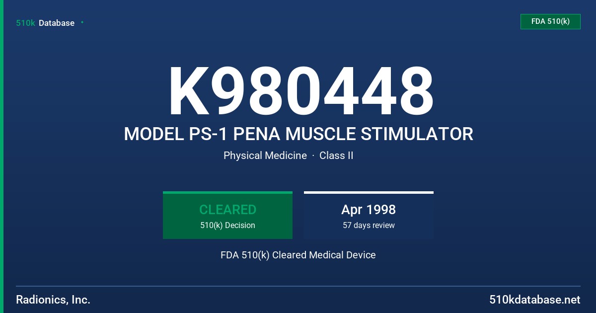 K980448 MODEL PS-1 PENA MUSCLE STIMULATOR FDA 510(k) Cleared Medical Device