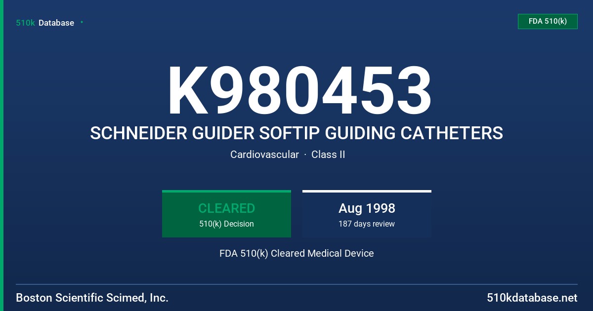 K980453 SCHNEIDER GUIDER SOFTIP GUIDING CATHETERS FDA 510(k) Cleared Medical Device