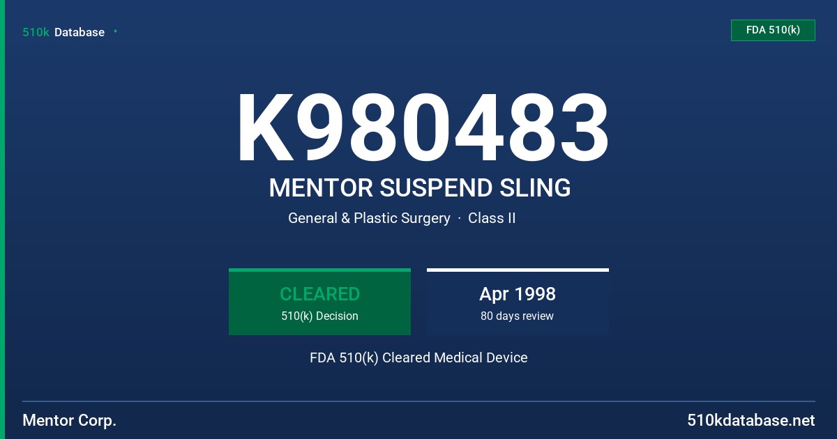 K980483 MENTOR SUSPEND SLING FDA 510(k) Cleared Medical Device
