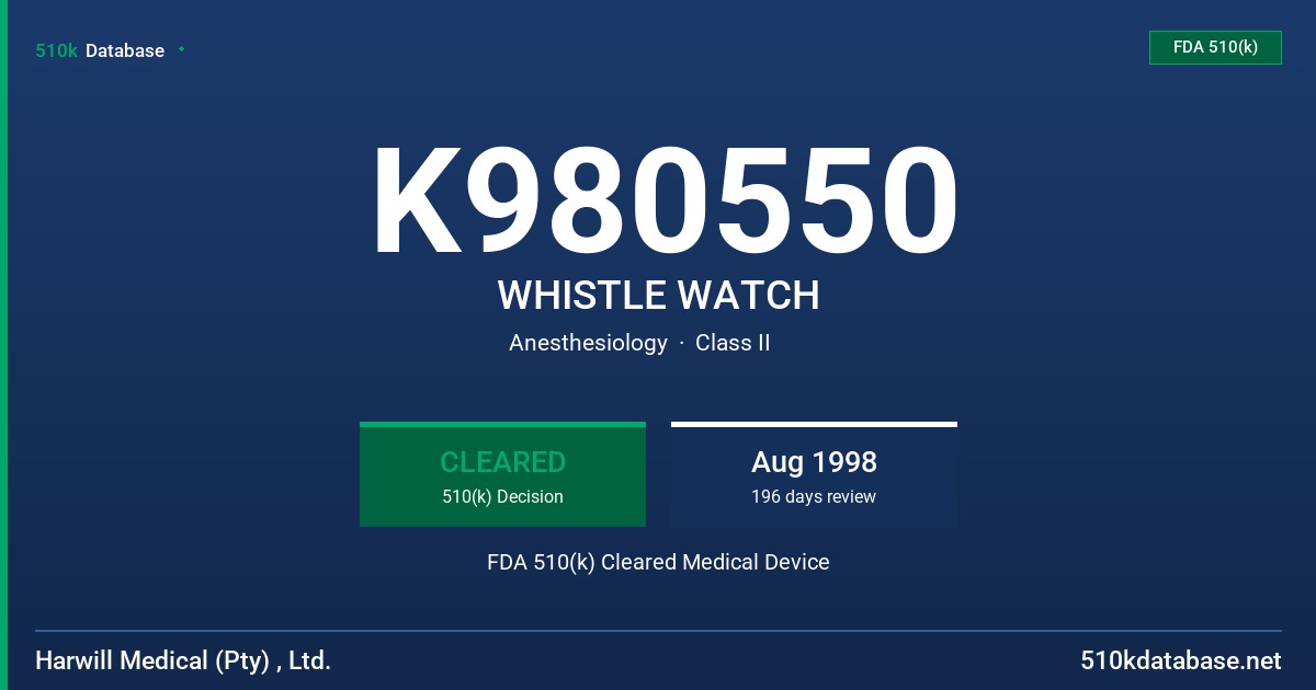 K980550 WHISTLE WATCH FDA 510(k) Cleared Medical Device