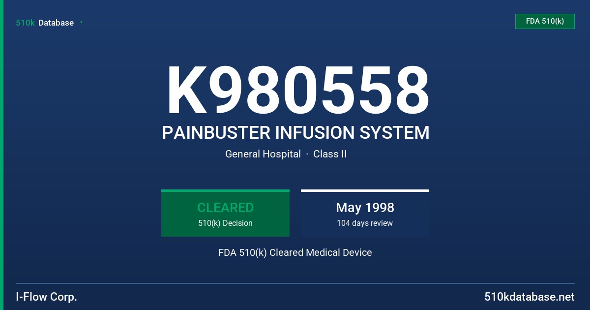 K980558 PAINBUSTER INFUSION SYSTEM FDA 510(k) Cleared Medical Device