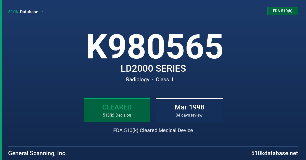K980565 LD2000 SERIES FDA 510(k) Cleared Medical Device