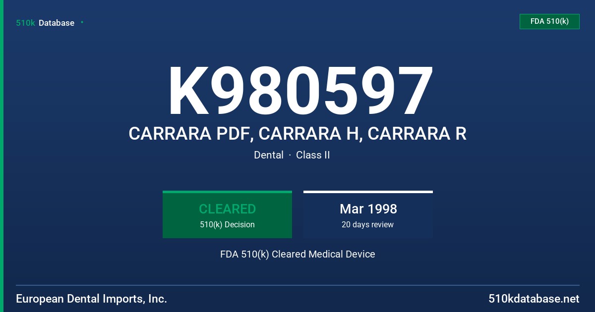 K980597 CARRARA PDF, CARRARA H, CARRARA R FDA 510(k) Cleared Medical Device