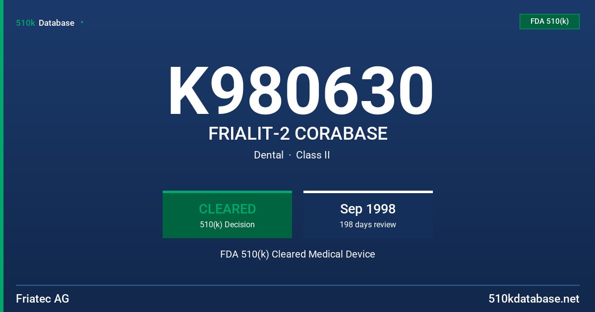 K980630 FRIALIT-2 CORABASE FDA 510(k) Cleared Medical Device
