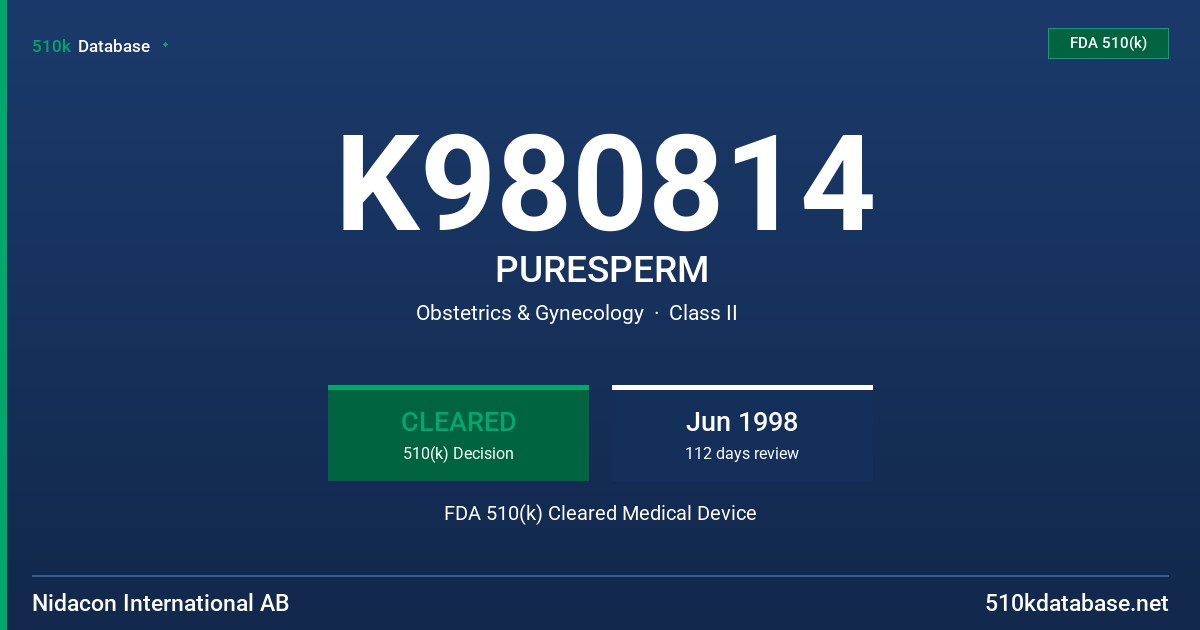 K980814 PURESPERM FDA 510(k) Cleared Medical Device