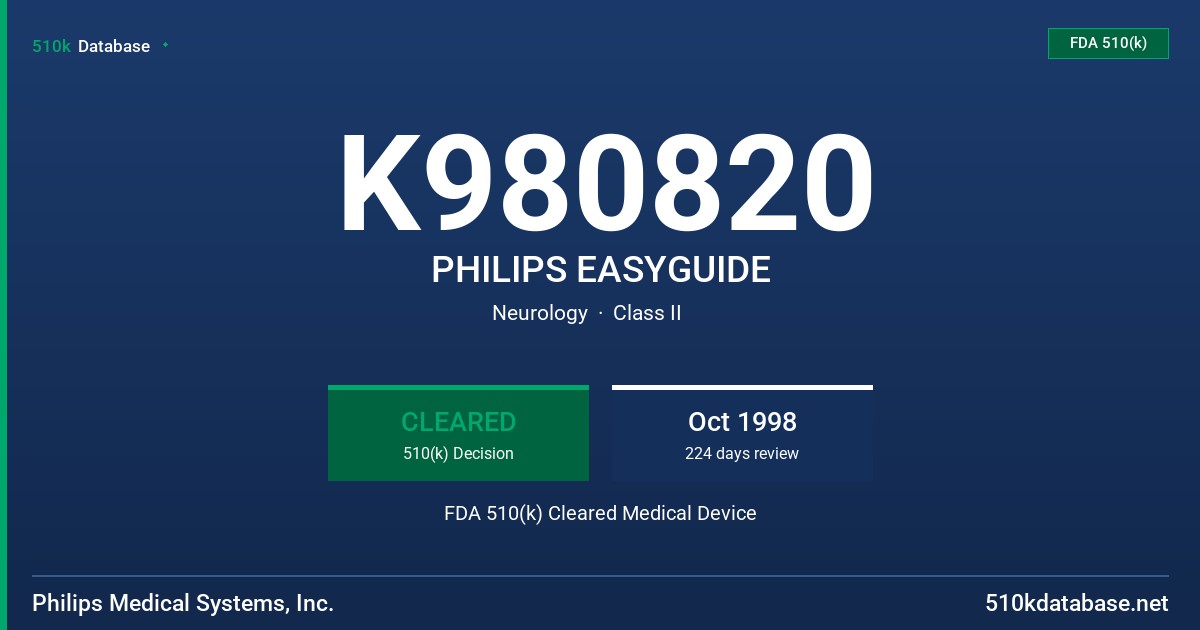 K980820 PHILIPS EASYGUIDE FDA 510(k) Cleared Medical Device