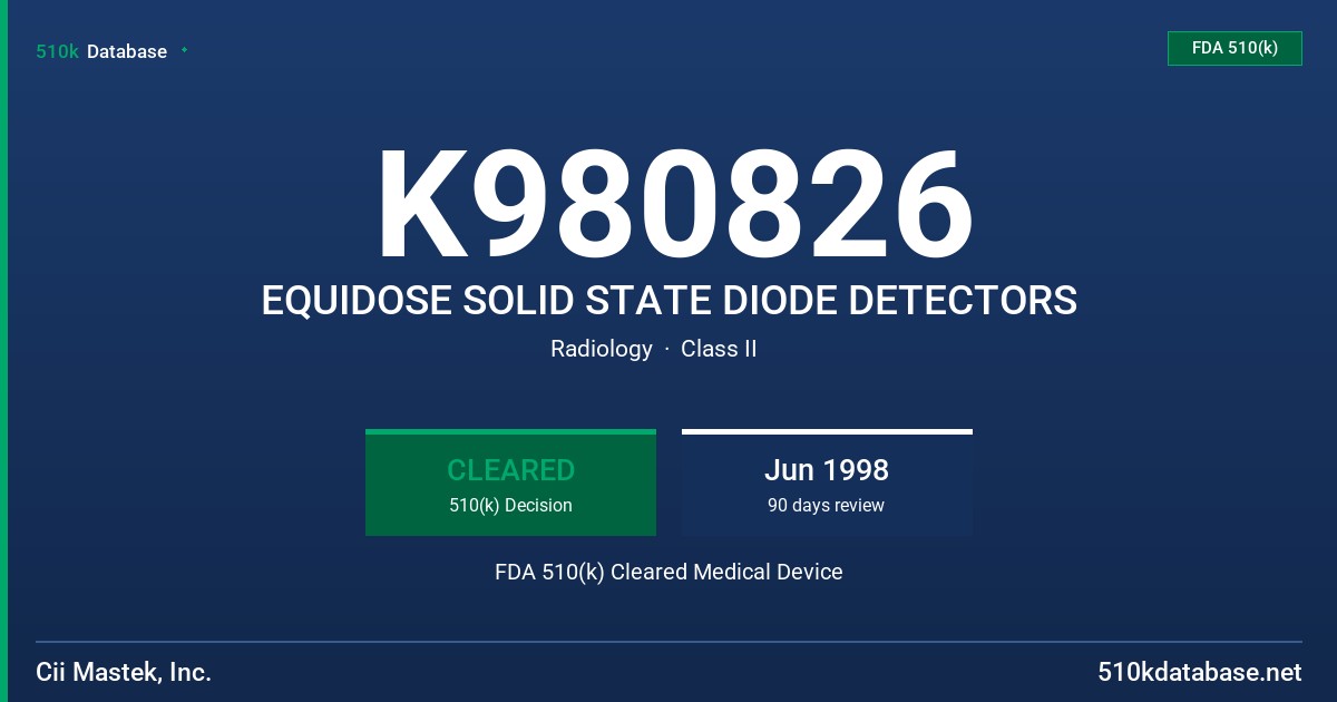 K980826 EQUIDOSE SOLID STATE DIODE DETECTORS FDA 510(k) Cleared Medical Device