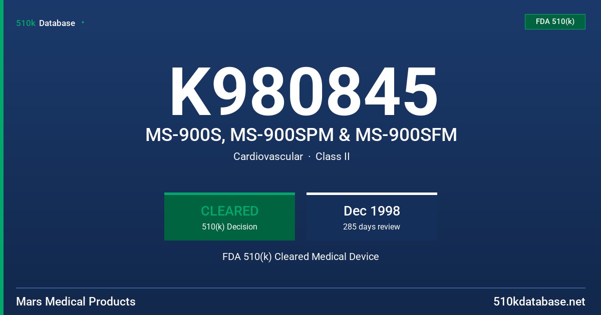 K980845 MS-900S, MS-900SPM & MS-900SFM FDA 510(k) Cleared Medical Device