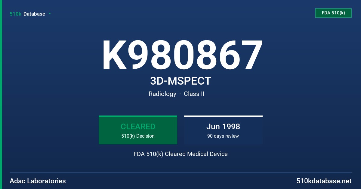 K980867 3D-MSPECT FDA 510(k) Cleared Medical Device