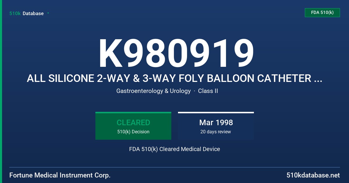 K980919 ALL SILICONE 2-WAY & 3-WAY FOLY BALLOON CATHETER AND NELATON CATHETER FDA 510(k) Cleared Medical Device