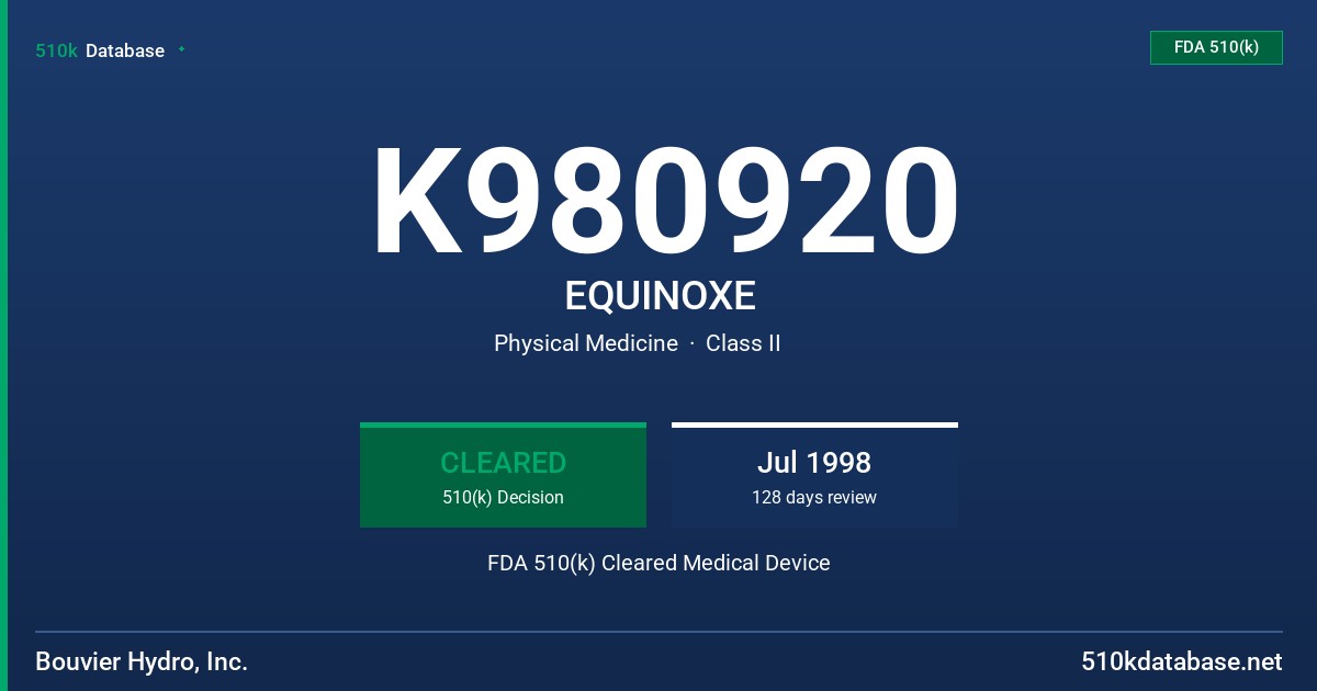K980920 EQUINOXE FDA 510(k) Cleared Medical Device