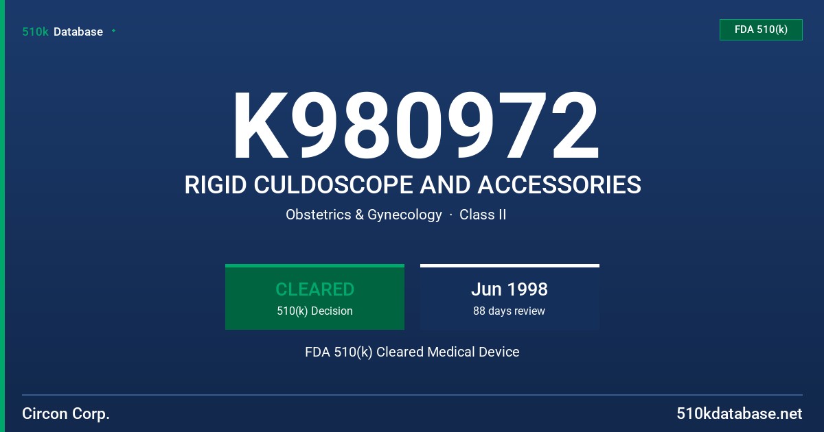 K980972 RIGID CULDOSCOPE AND ACCESSORIES FDA 510(k) Cleared Medical Device
