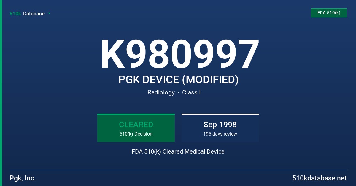 K980997 PGK DEVICE (MODIFIED) FDA 510(k) Cleared Medical Device