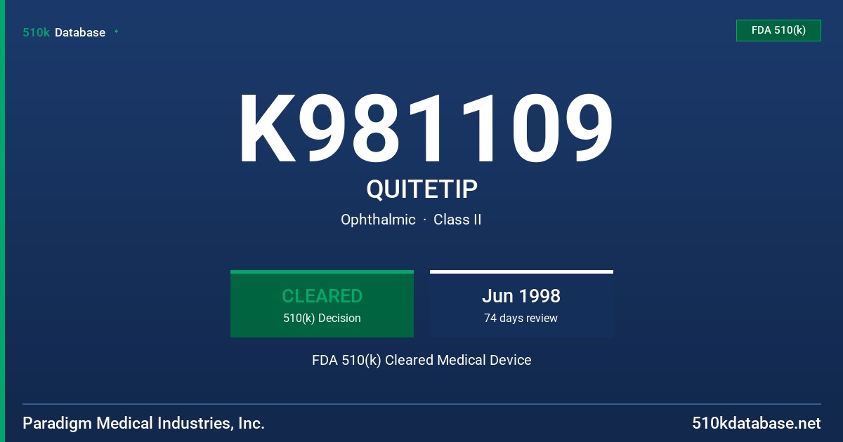 K981109 QUITETIP FDA 510(k) Cleared Medical Device