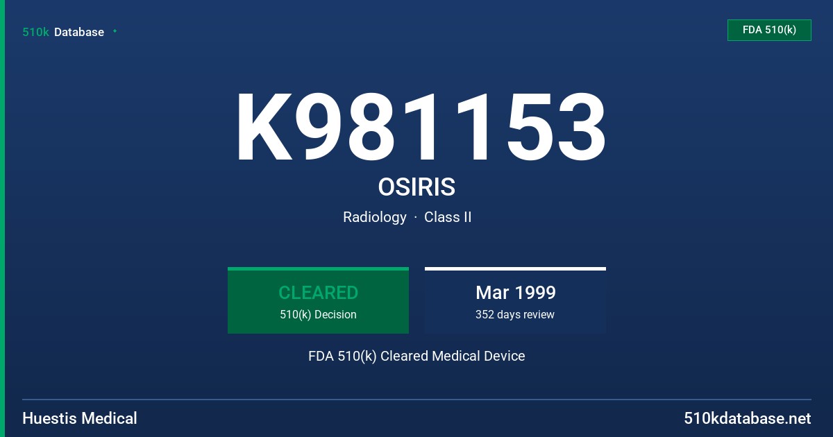 K981153 OSIRIS FDA 510(k) Cleared Medical Device