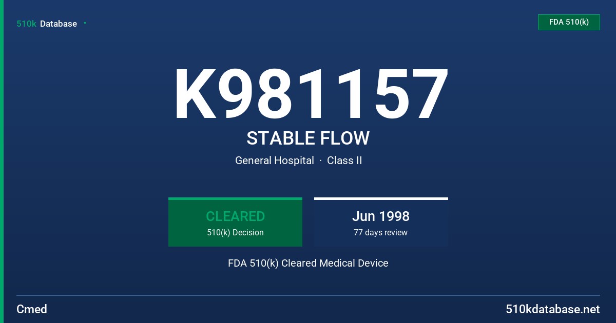 K981157 STABLE FLOW FDA 510(k) Cleared Medical Device