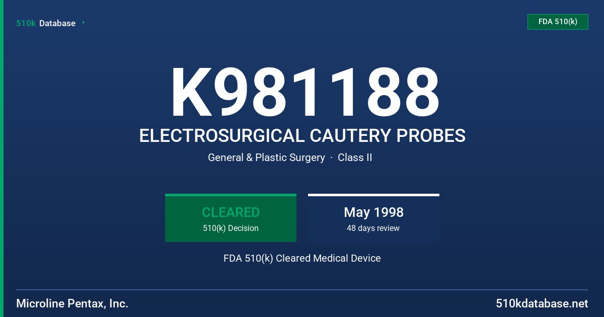 K981188 ELECTROSURGICAL CAUTERY PROBES FDA 510(k) Cleared Medical Device